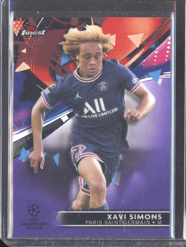 Xavi Simons 2021-22 Topps Finest UCL 82 Purple Refractor 57/299