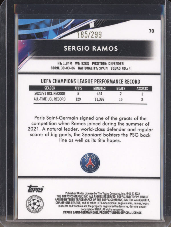 Sergio Ramos 2021-22 Topps Finest UCL 70 Purple Refractor 185/299