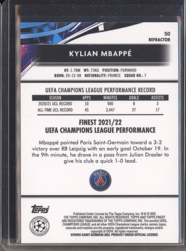 Kylian Mbappe 2021-22 Topps Finest UCL 50 Refractor