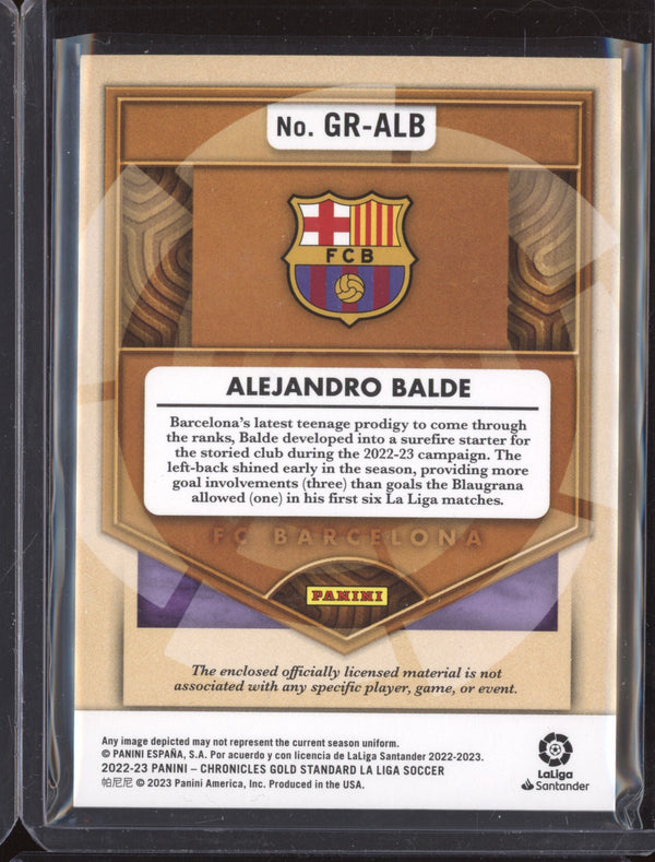 Alejandro Balde 2022-23 Panini Chronicles Soccer GR-ALB Gold Rush Jersey 7/199