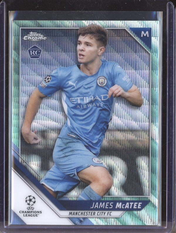 James McAtee 2021-22 Topps Chrome UCL 53 Aqua Wave Refractor RC 62/199