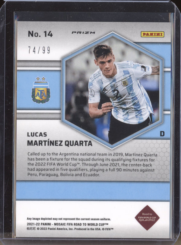 Lucas Martinez Quarta 2022 Panini Mosaic RTWC 14 Blue RC 74/99