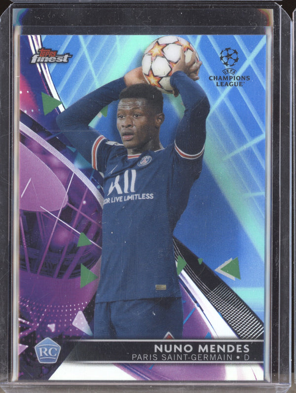 Nuno Mendes 2021-22 Topps Finest UCL 23 Blue Aqua Vaporwave Refractor RC 48/99