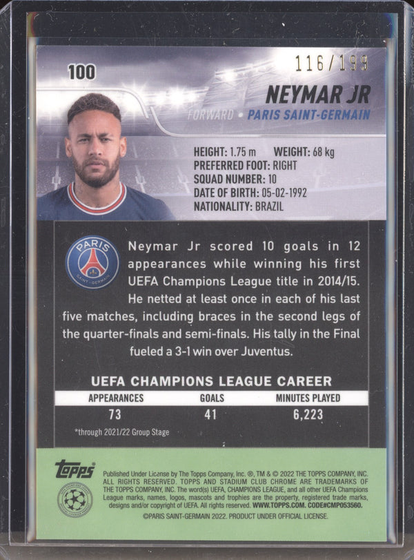 Neymar Jr 2021-22 Topps Stadium Club Chrome UCL 100 Aqua Green Electric Charge 116/199