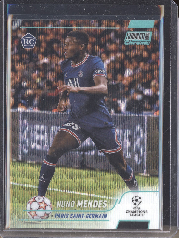 Nuno Mendes 2021-22 Topps Stadium Club Chrome UCL 25 Aqua Wave Refractor RC 117/250