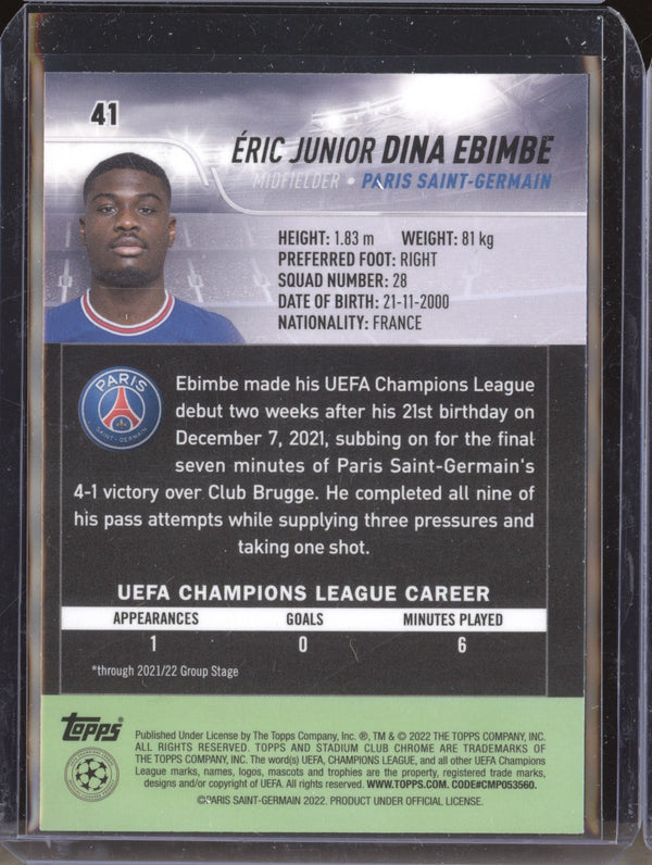 Eric Junior Dina Ebimbe 2021-22 Topps Stadium Club Chrome UCL 41 Pink Red Electric Charge RC