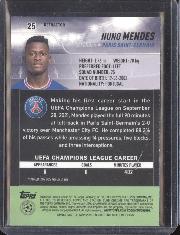 Nuno Mendes 2021-22 Topps Stadium Club Chrome UCL 25 Refractor