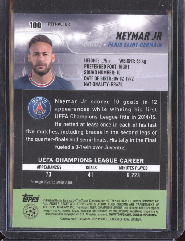 Neymar Jr 2021-22 Topps Stadium Club Chrome UCL 100 Refractor