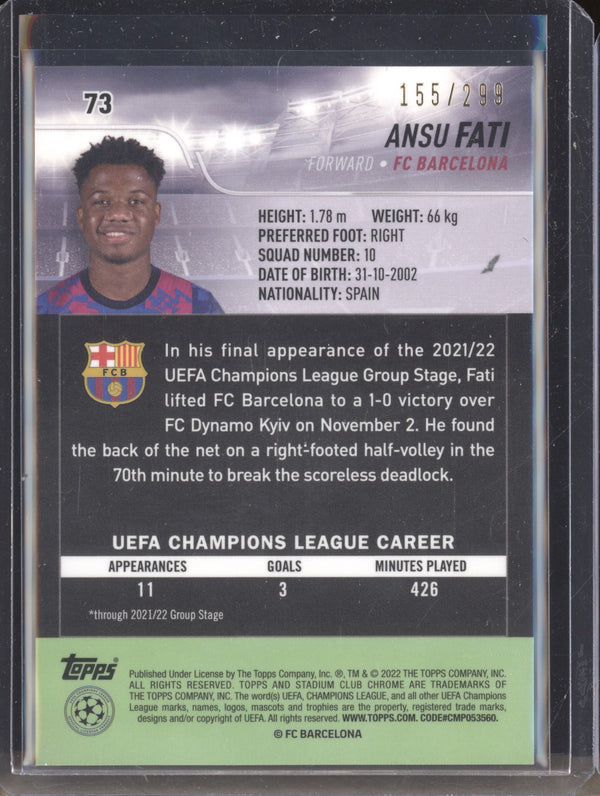 Ansu Fati 2021-22 Topps Stadium Club Chrome UCL 73 Black & White Refractor 155/299