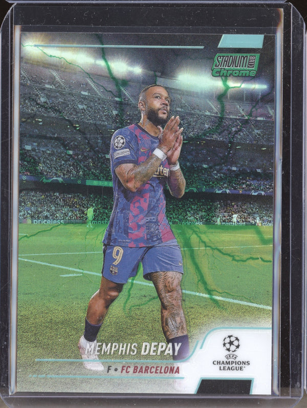 Memphis Depay 2021-22 Topps Stadium Club Chrome UCL 60 Aqua Green Electric Charge 141/199