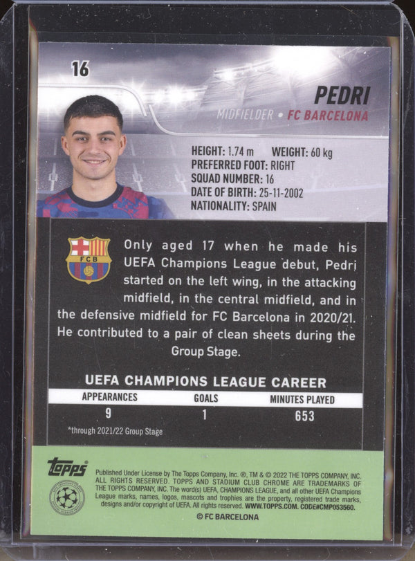 Pedri 2021-22 Topps Stadium Club Chrome UCL 16 Pink Red Electric Charge