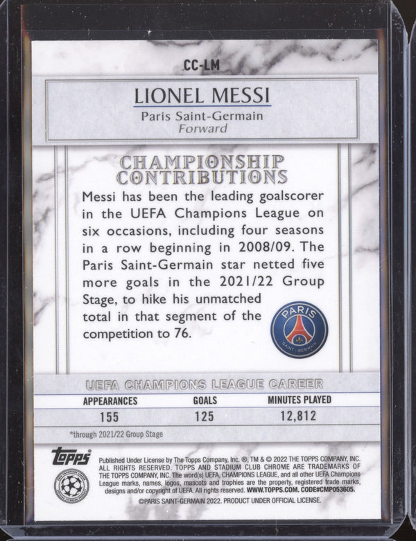 Lionel Messi 2021-22 Topps Stadium Club Chrome UCL CC-LM Championship Contributions