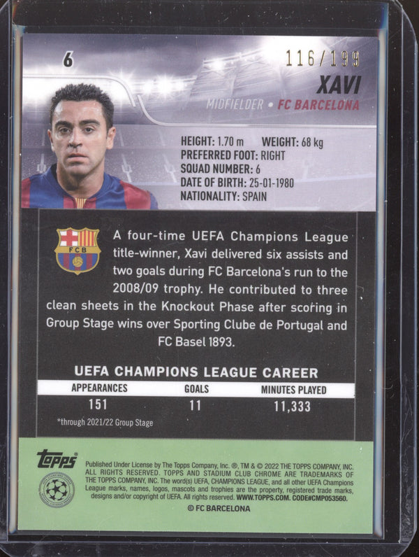 Xavi 2021-22 Topps Stadium Club Chrome UCL 6 Aqua Green Electric Charge 116/199