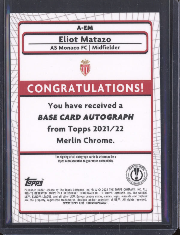 Eliot Matazo 2021-22 Topps Merlin Chrome UEFA A-EM Autograph RC