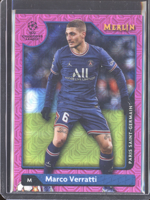 Marco Verratti 2021-22 Topps Merlin Chrome UEFA 88 Pink Mojo Refractor 251/275