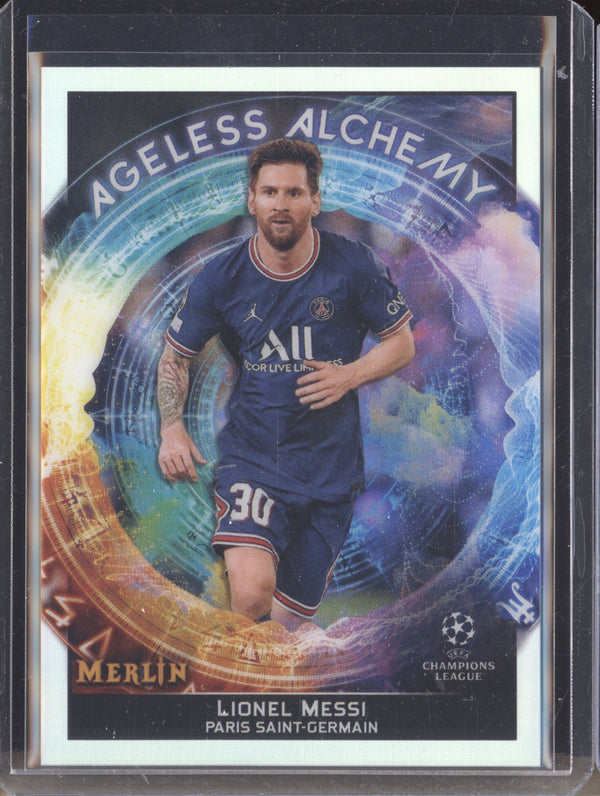 Lionel Messi 2021-22 Topps Merlin Chrome UEFA AA-1 Ageless Alchemy