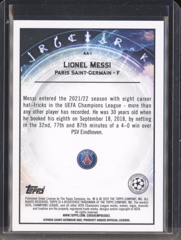 Lionel Messi 2021-22 Topps Merlin Chrome UEFA AA-1 Ageless Alchemy