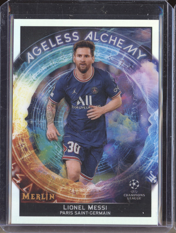 Lionel Messi 2021-22 Topps Merlin Chrome UEFA AA-1 Ageless Alchemy