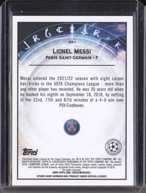 Lionel Messi 2021-22 Topps Merlin Chrome UEFA AA-1 Ageless Alchemy