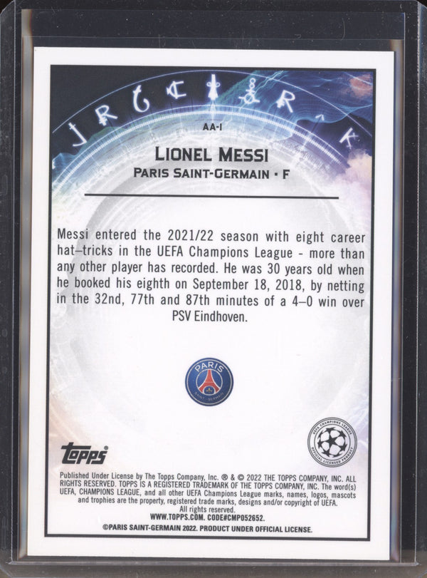 Lionel Messi 2021-22 Topps Merlin Chrome UEFA AA-1 Ageless Alchemy