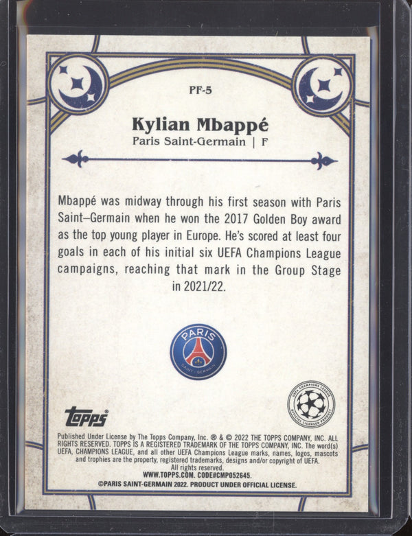 Kylian Mbappe 2021-22 Topps Merlin Chrome UEFA PF-5 Prophecy Fulfilled