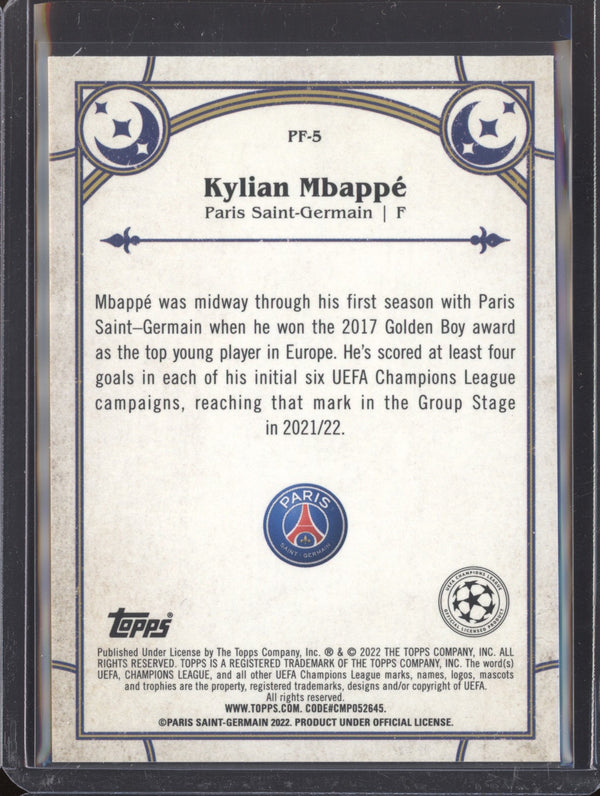 Kylian Mbappe 2021-22 Topps Merlin Chrome UEFA PF-5 Prophecy Fulfilled