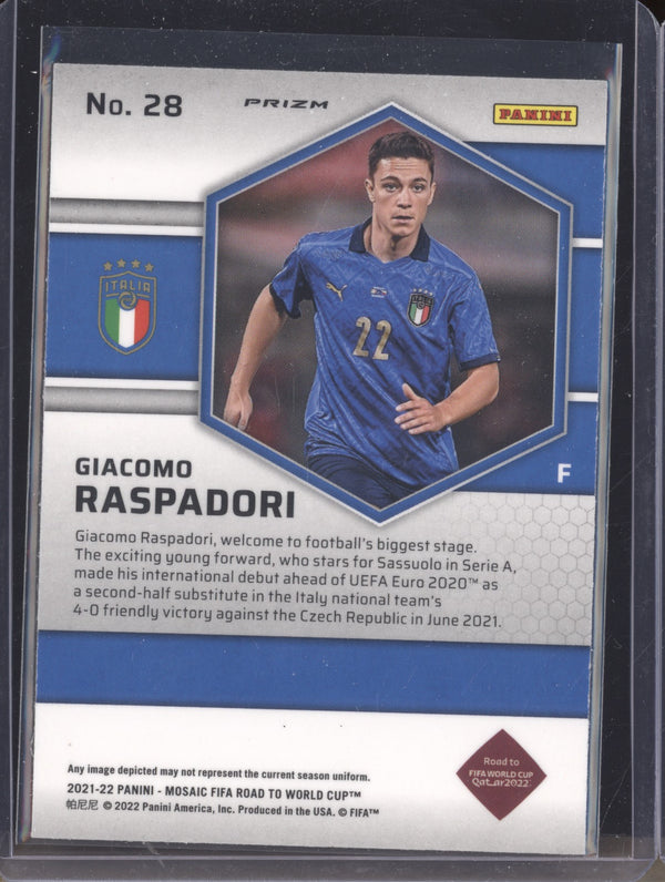 Giacomo Raspadori 2022 Panini Mosaic RTWC 28 Silver RC