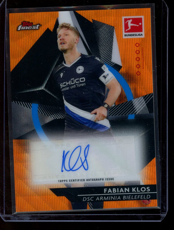 Fabian Klos 2020-21 Topps Finest Bundesliga Orange Wave Refractor Auto 02/10