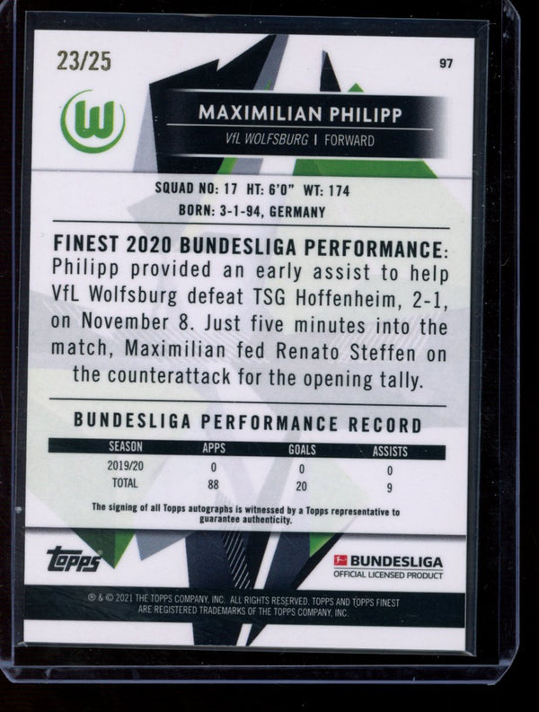 Maximilian Philipp 2020-21 Topps Finest Bundesliga Gold Refractor Auto 23/25