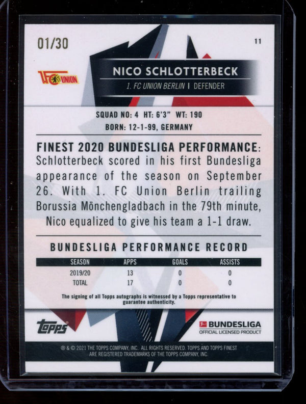 Nico Schlotterbeck 2020-21 Topps Finest Green Wave Refractor Auto 01/30