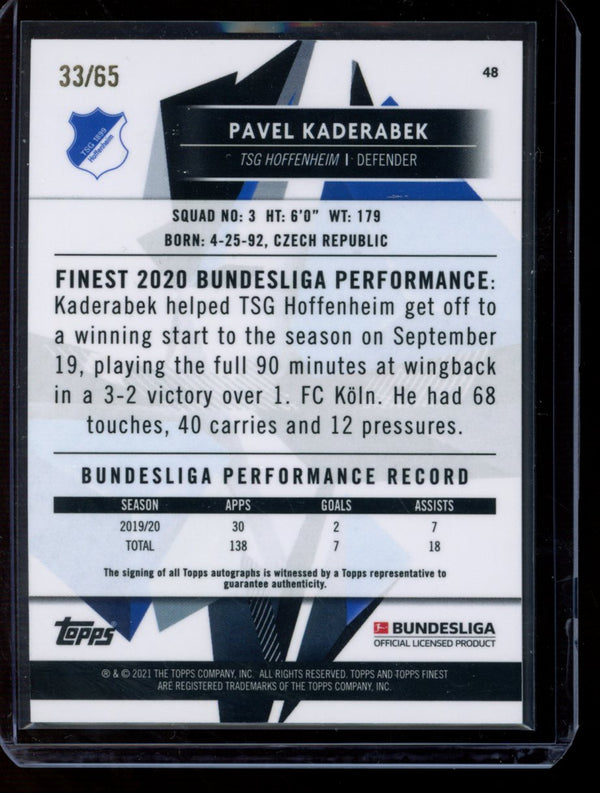 Pavel Kaderabek 2020-21 Topps Finest Bundesliga Blue Refractor Auto 33/65