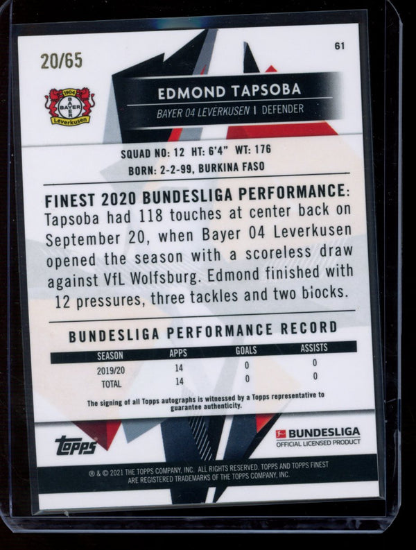 Edmond Tapsoba 2020-21 Topps Finest Bundesliga Blue Refractor Auto 20/65