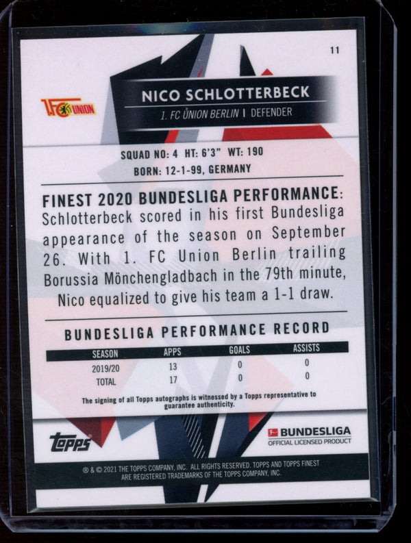 Nico Schlotterbeck 2020-21 Topps Finest Bundesliga Refractor Auto