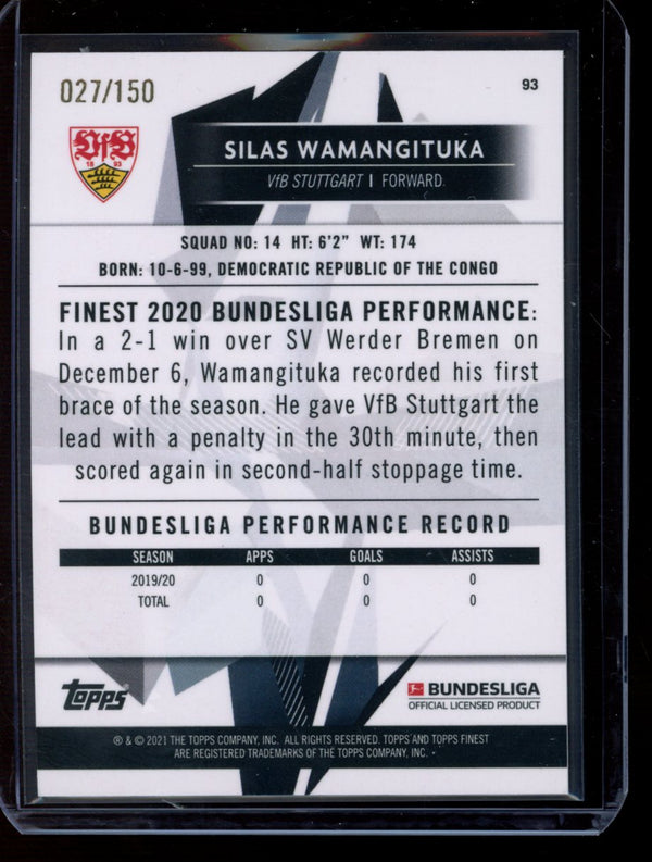 Silas Wamangituka 2020-21 Topps Finest Bundesliga Blue Refractor RC 27/150