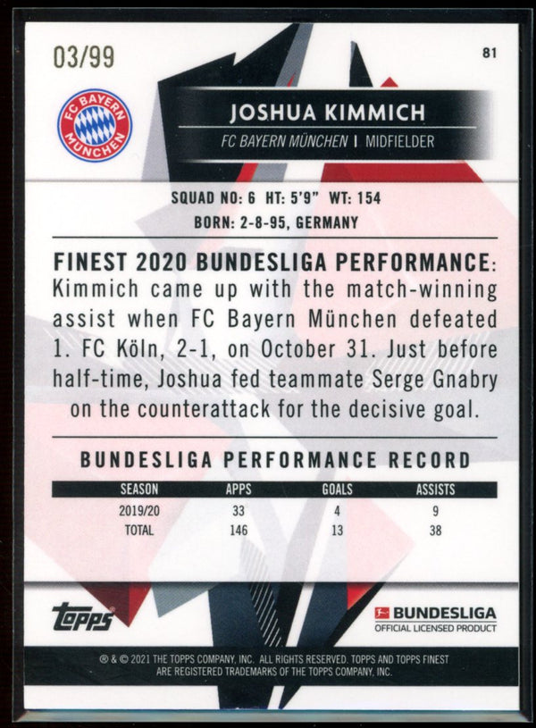 Joshua Kimmich 2020-21 Topps Finest Bundesliga Green Wave Refractor  03/99