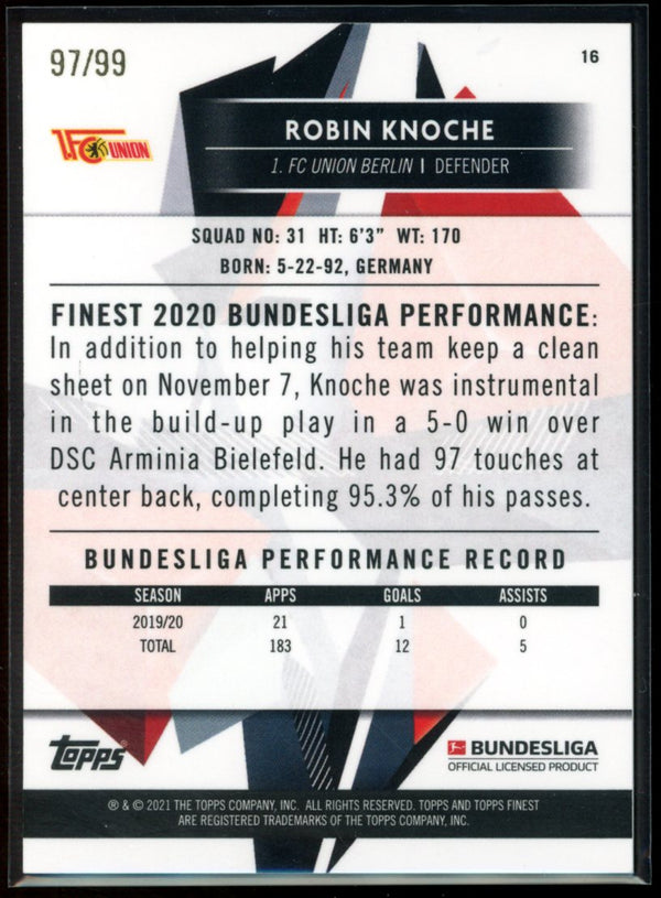 Robin Knoche 2020-21 Topps Finest Bundesliga Green Refractor 97/99