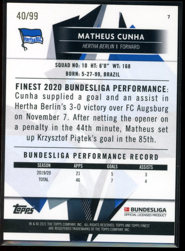 Matheus Cunha 2020-21 Topps Finest Bundesliga Green Refractor 40/99