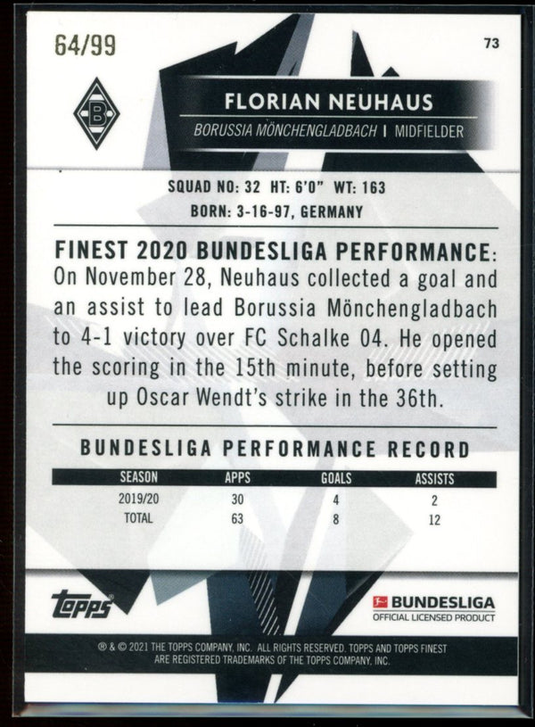 Florian Neuhaus 2020-21 Topps Finest Bundesliga Green Refractor 64/99