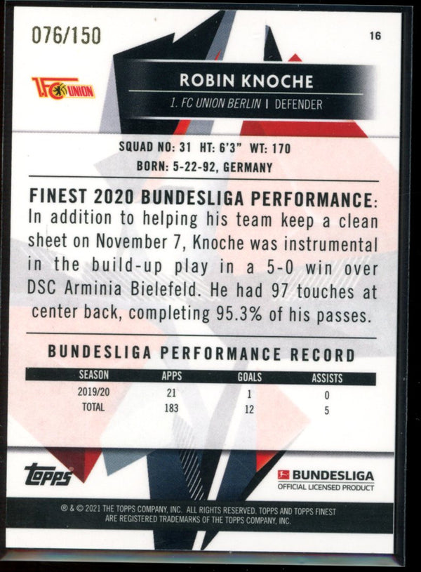 Robin Knoche 2020-21 Topps Finest Bundesliga Blue Refractor 76/150