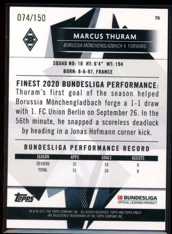 Marcus Thuram 2020-21 Topps Finest Bundesliga Blue Wave Refractor 74/150