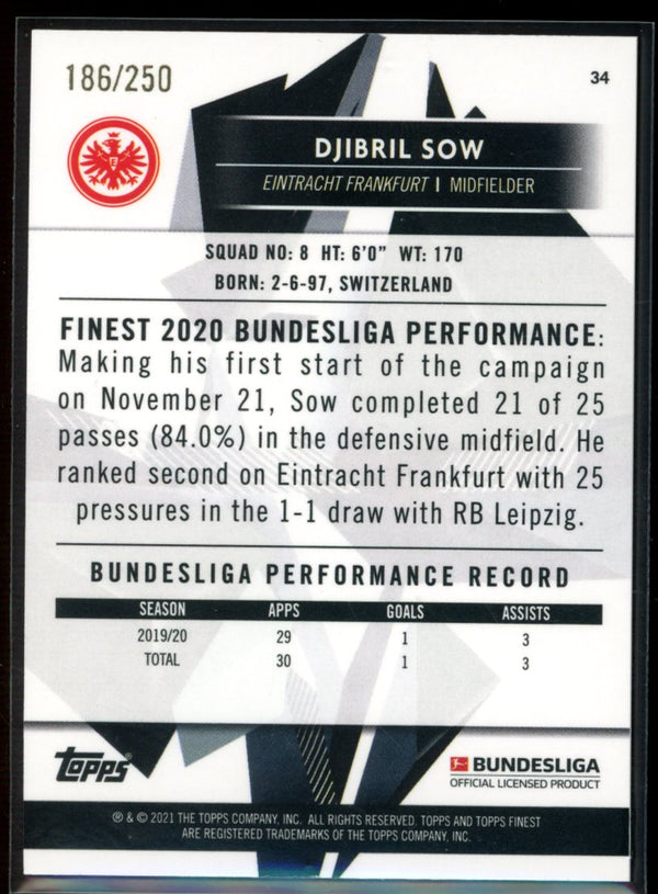 Djibril Sow 2020-21 Topps Finest Bundesliga Purple Refractor 186/250