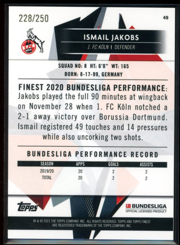 Ismail Jakobs 2020-21 Topps Finest Bundesliga Purple Refractor 228/250