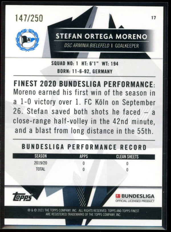 Stefan Ortega Moreno 2020-21 Topps Finest Bundesliga Purple Refractor 147/250