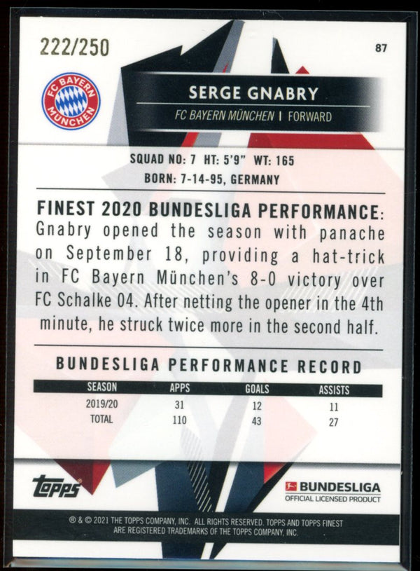 Serge Gnabry 2020-21 Topps Finest Bundesliga Purple Refractor 222/250