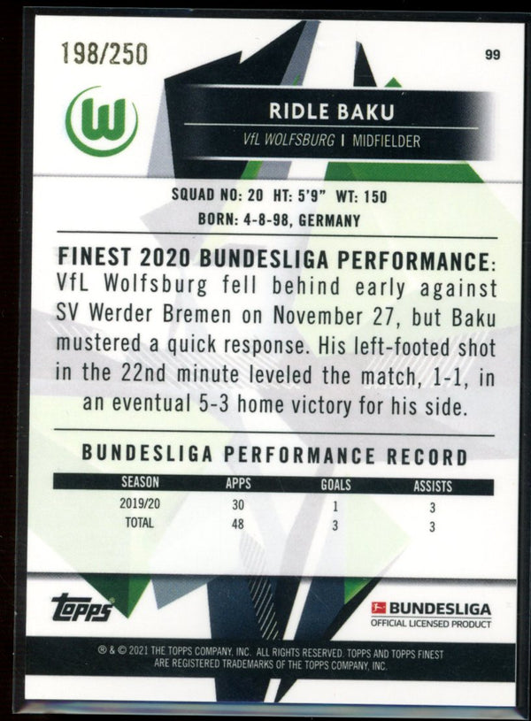 Ridle Baku 2020-21 Topps Finest Bundesliga Purple Refractor 198/250