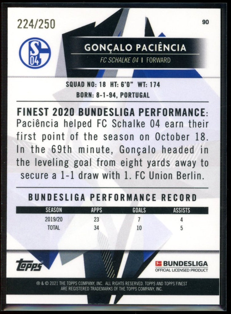 Goncalo Paciencia 2020-21 Topps Finest Bundesliga Purple Wave Refracto ...