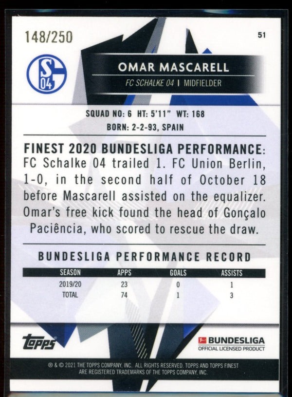 Omar Mascarell 2020-21 Topps Finest Bundesliga Purple Wave Refractor 148/250