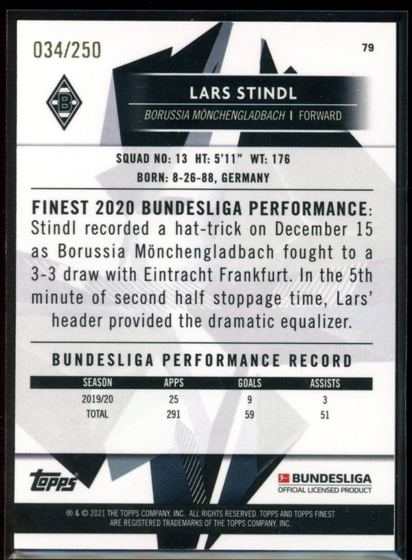 Lars Stindl 2020-21 Topps Finest Bundesliga Purple Wave Refractor 34/250