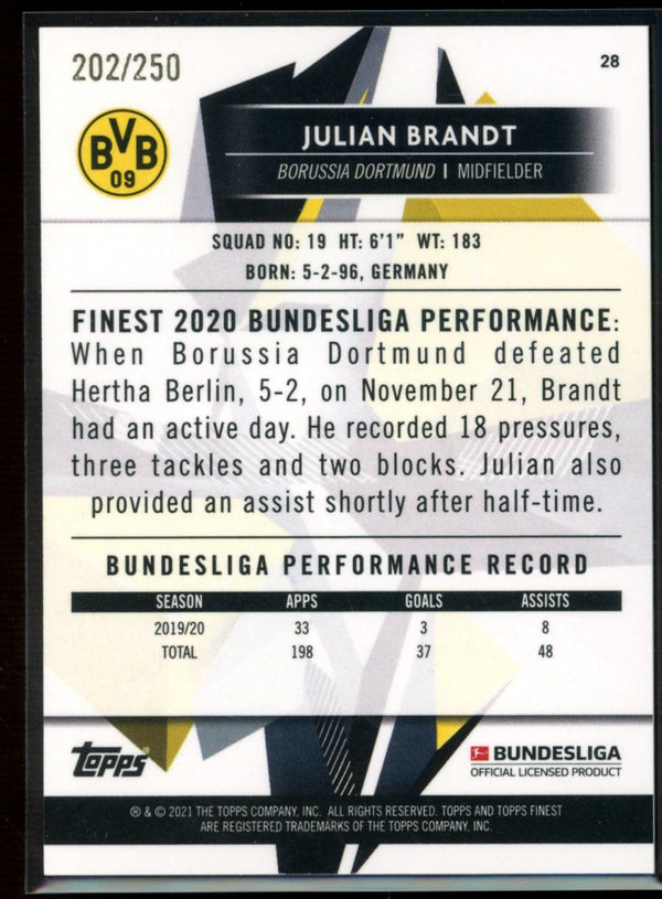 Julian Brandt 2020-21 Topps Finest Bundesliga Purple Wave Refractor 202/250