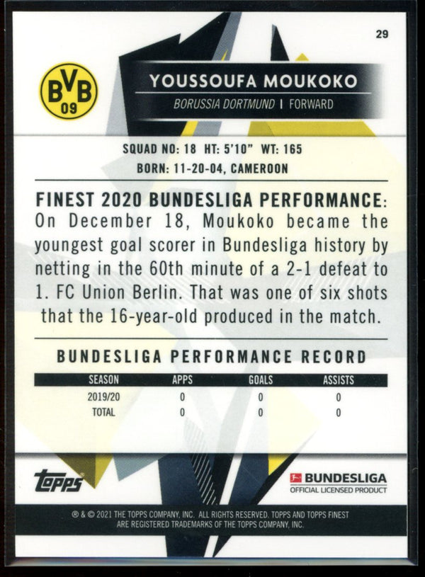 Youssoufa Moukoko 2020-21 Topps Finest Bundesliga RC